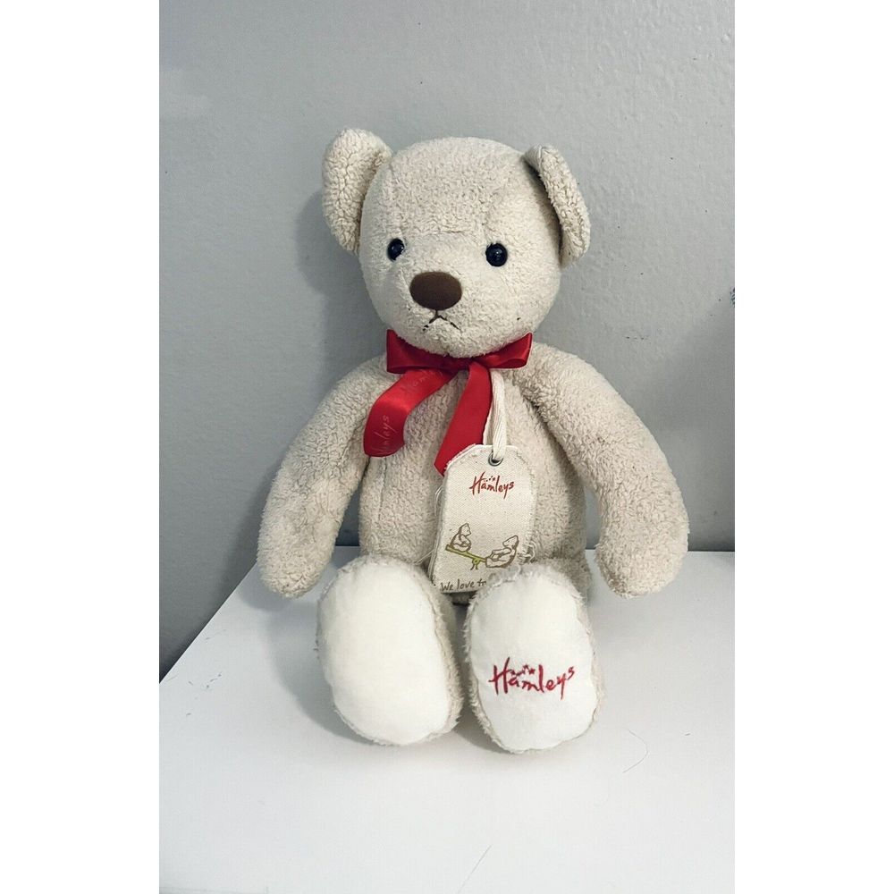 HAMLEYS of London Red Ribbon Soft Golden Beige Brown Teddy Bear‎ Tags
